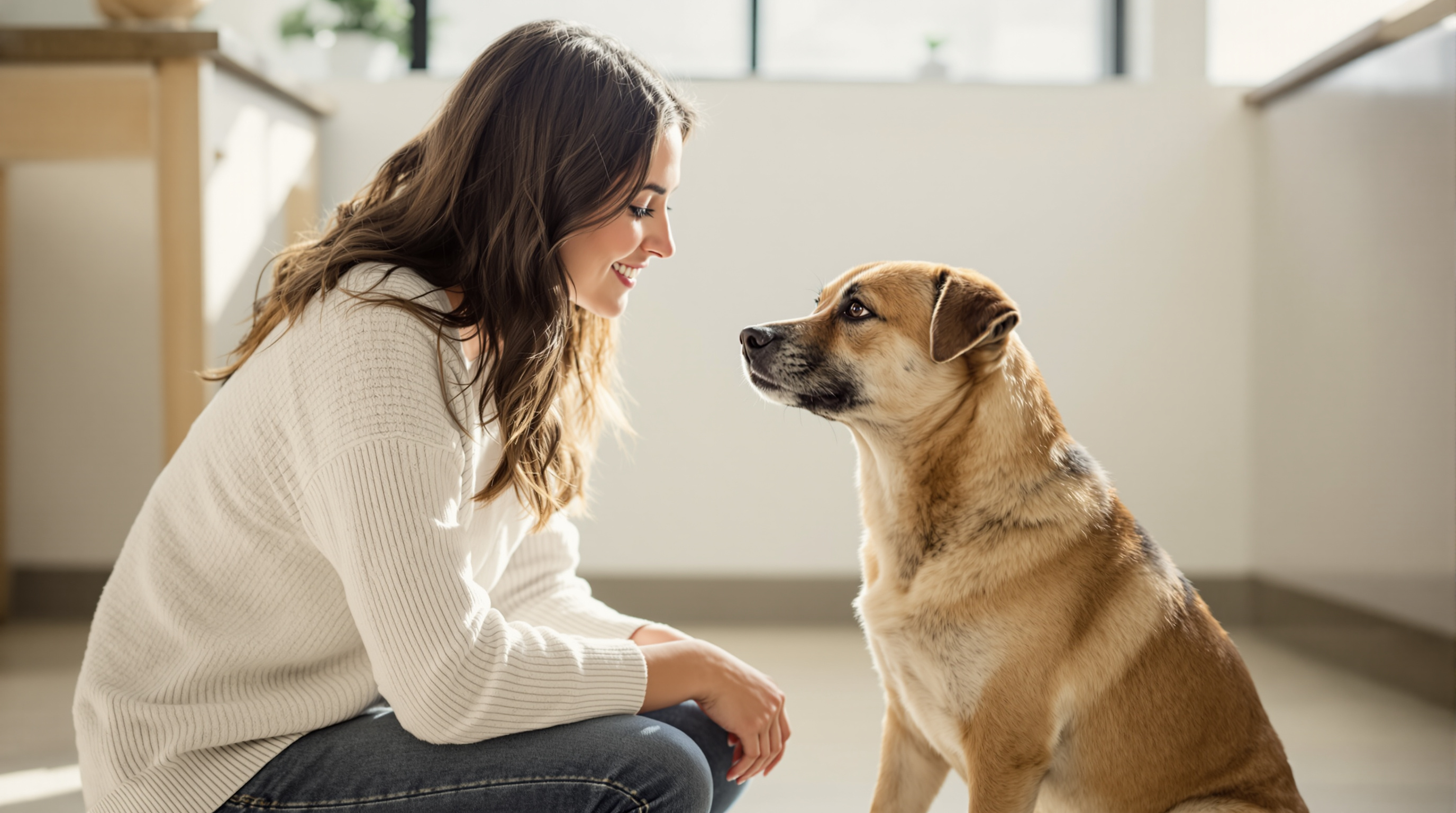 A person meeting a shelter dog during an adoption visit