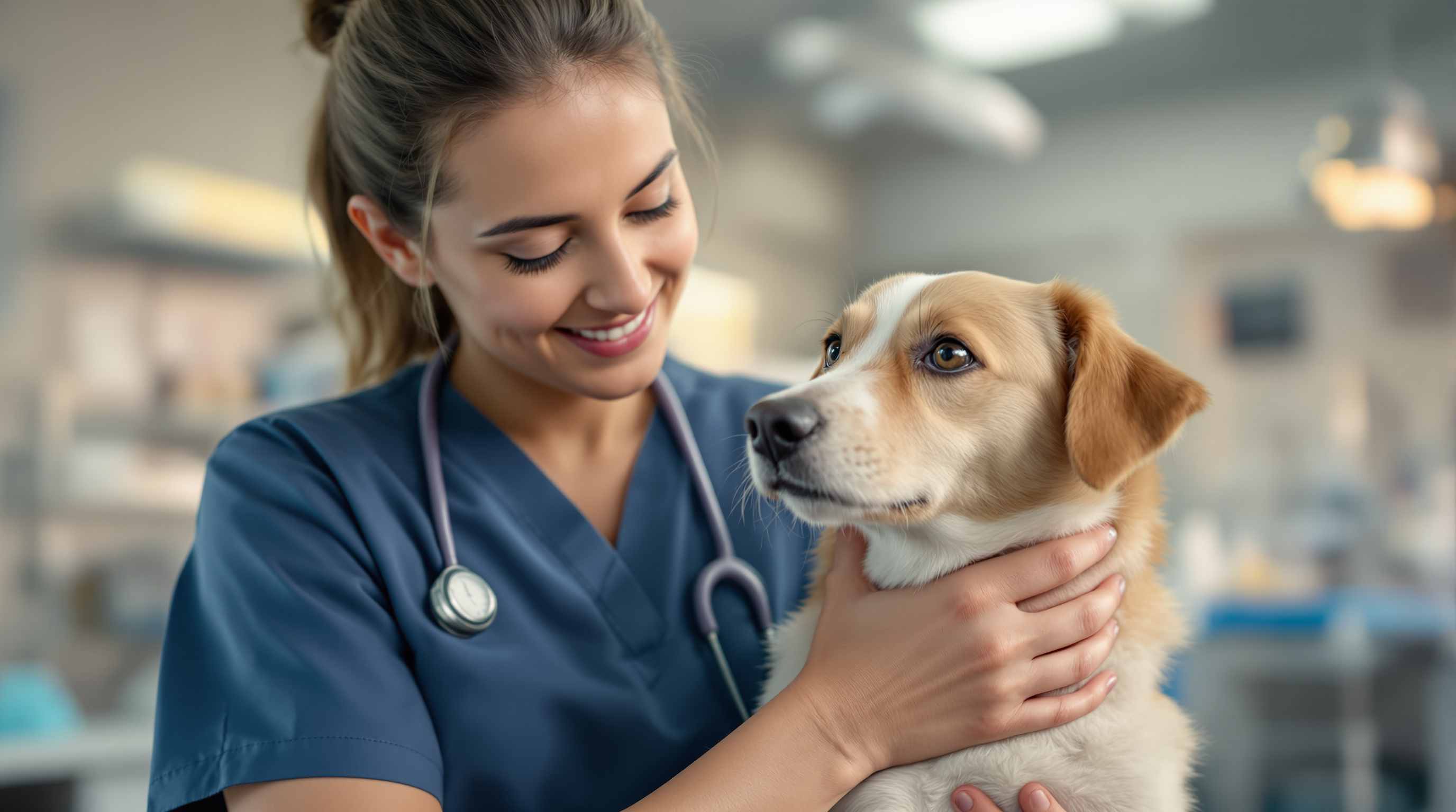 A veterinary professional caring for a dog