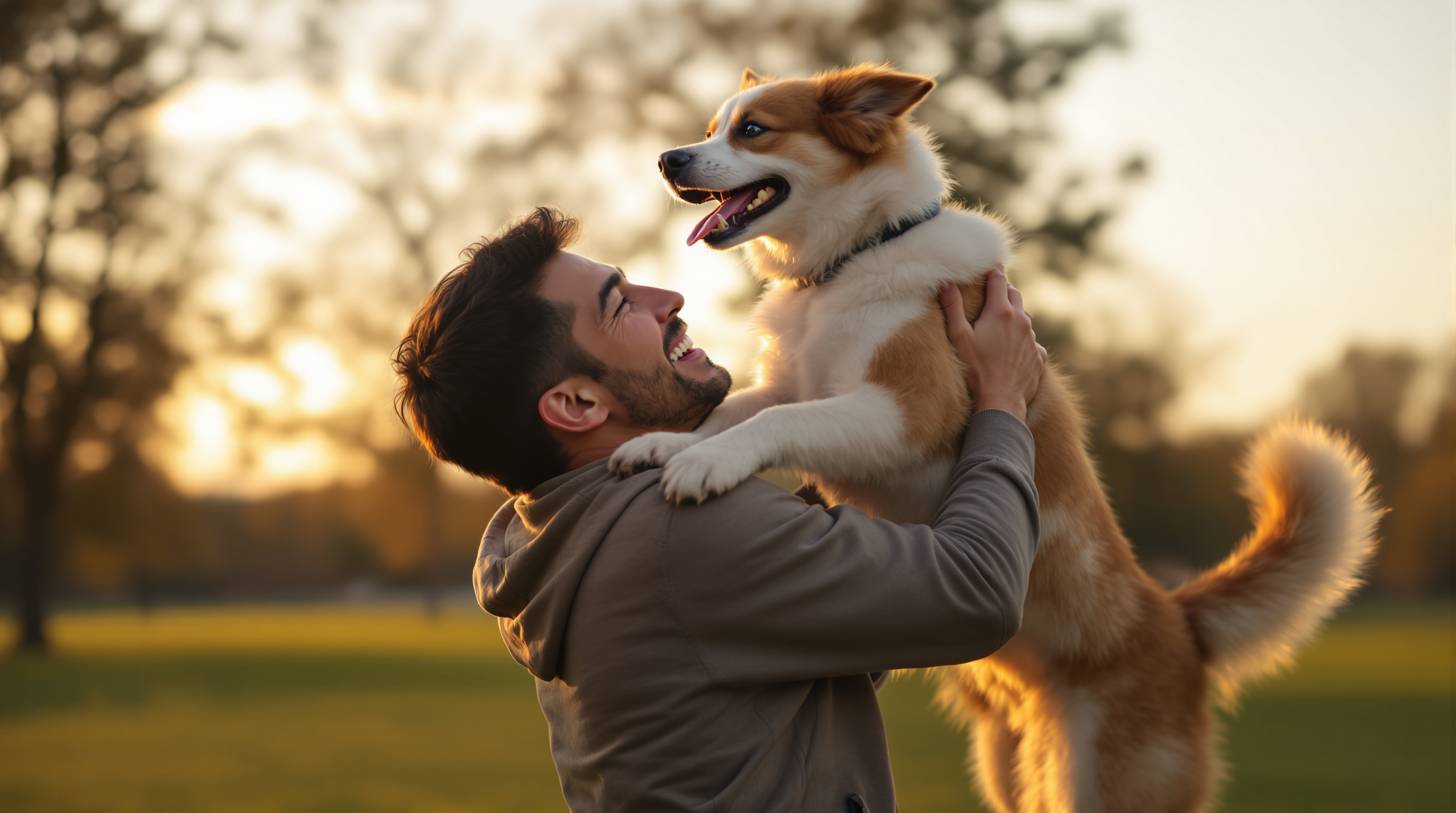 A happy reunion between an owner and a lost dog